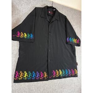 VINTAGE Dragonfly Grateful Dead Button Up Shirt Mens Black Rainbow Skeleton 2XL